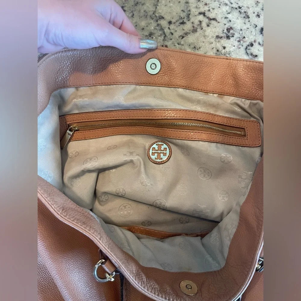 Tory Burch Thea tassel Tan pebbled Leather Tote Bag